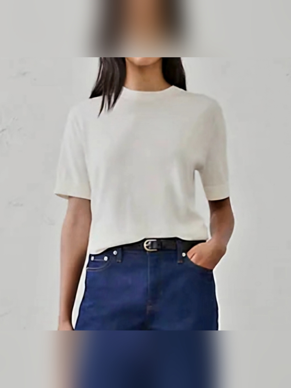 Banana Republic Classic Crewneck Short-Sleeve Sweater in Ivory